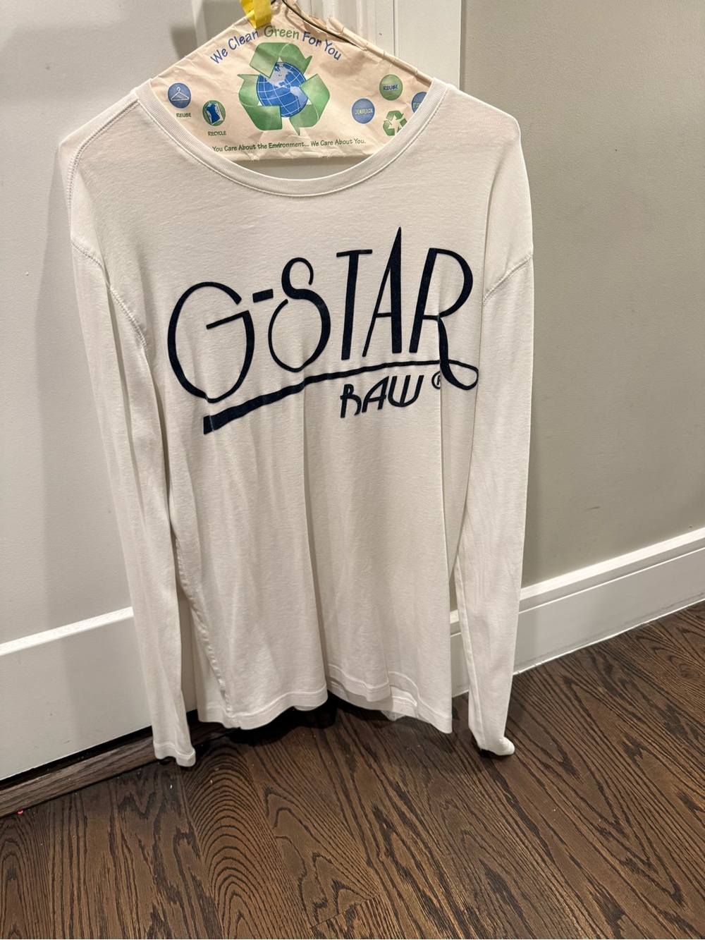 G-Star White Long Sleeve Tee with Navy Logo